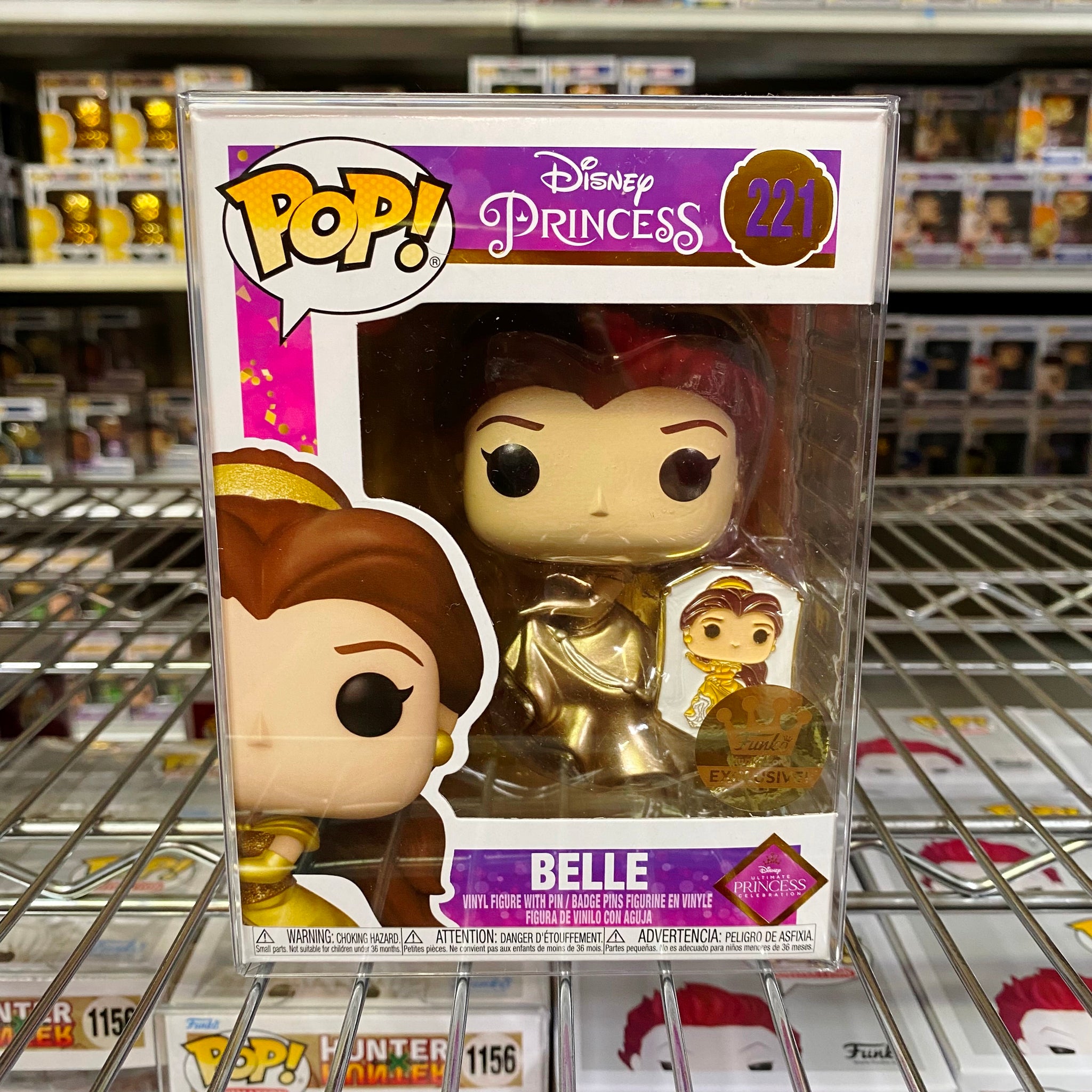 Funko Pop Disney Princess Belle 221 Vinyl Figure w Pin POPNATION